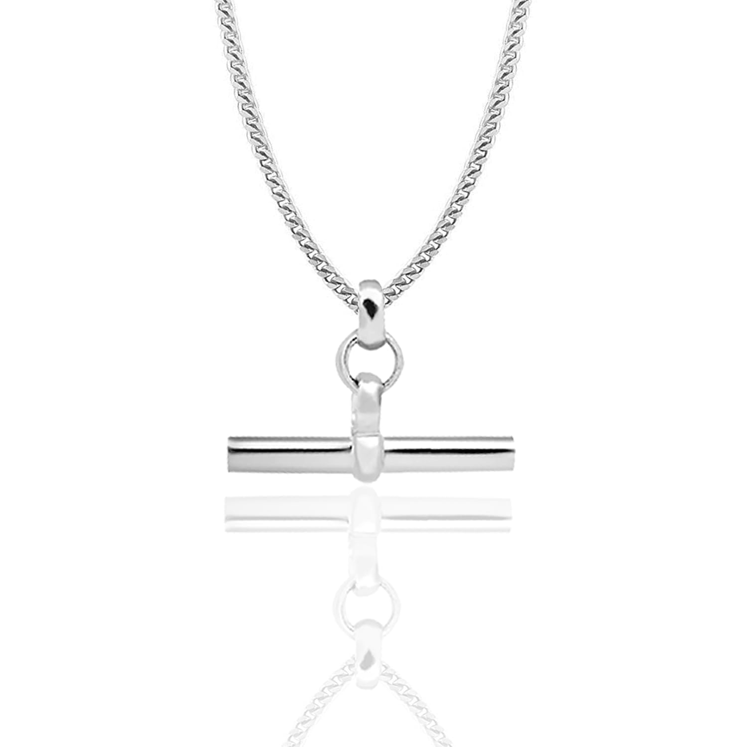 925 Sterling Silver T-Bar Curb Chain Pendant Necklace for Women