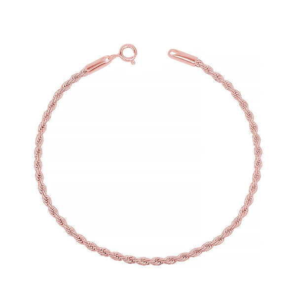 925 Sterling Silver Lightweight 1.8mm Diamond-Cut Braided Rope Chain Anklets for Women (SINGLE ANKLET)