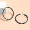 925 Sterling Silver Round Oxidized Metallic Ball Classy Stylish Textured Hoop Earrings for Women