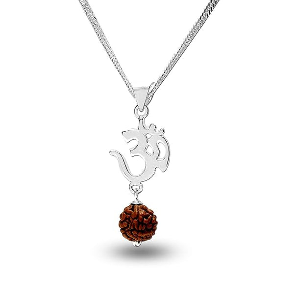 925 Sterling Silver Om Rudraksh Pendant Necklace for Men