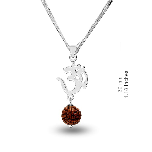 925 Sterling Silver Om Rudraksh Pendant Necklace for Men and Women