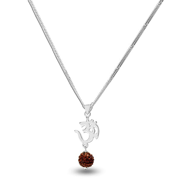 925 Sterling Silver Om Rudraksh Pendant Necklace for Men