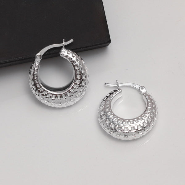 925 Sterling Silver Chunky Round Textured Click-Top Hoop Earrings for Women