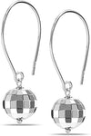 925 Sterling Silver Threader Wire Hammered Mirror Ball Disco Ball Drop Dangle Earring for Women