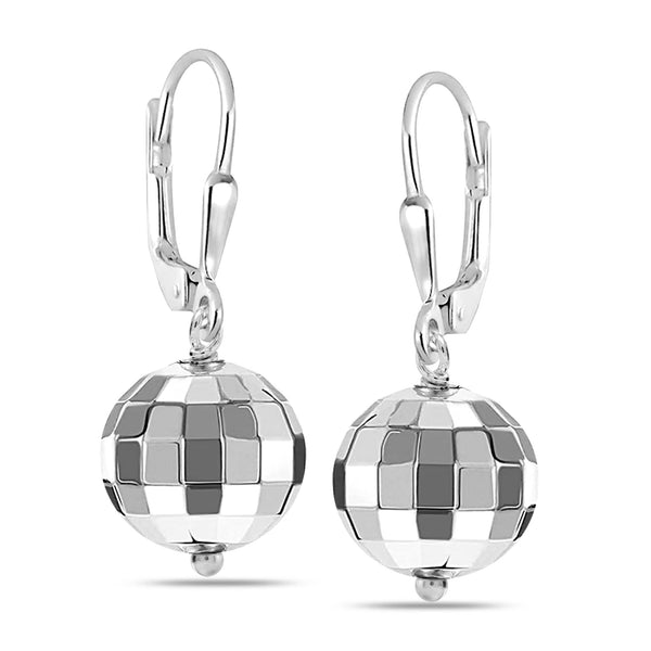 925 Sterling Silver Hammered Mirror Ball LeverBack Disco Ball Drop Dangle Earring for Women