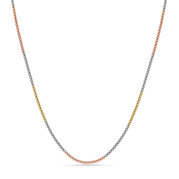 925 Sterling Silver Italian Tricolor Plated Box Chain Necklace for Women Teens