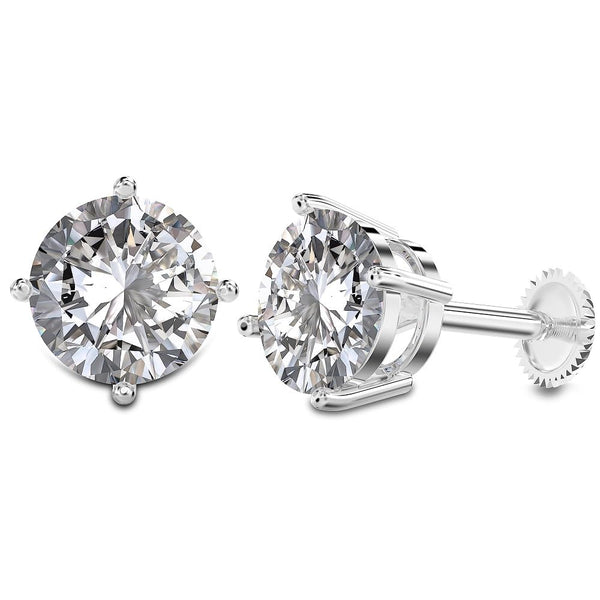 925 Sterling Silver 8MM Cubic Zirconia Small Stud Earrings for Women and Girls