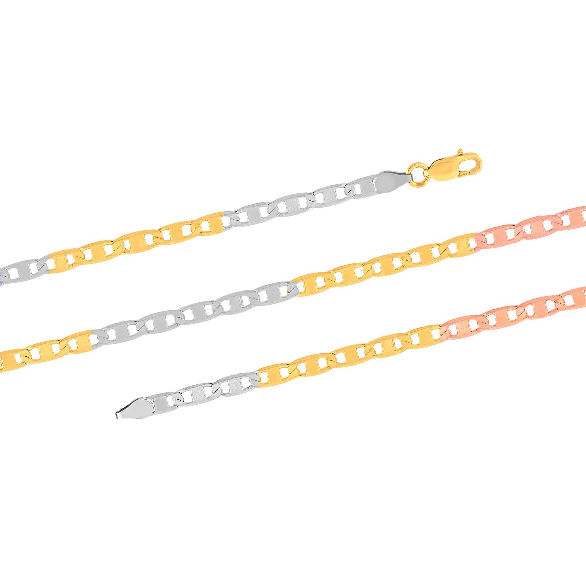 925 Sterling Silver Italian Tricolor Plated Mariner Link Chain Necklace for Men and Women