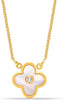 925 Sterling Silver 14K Gold Plated Clover Mother of Pearl Pendant Necklace for Women