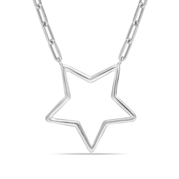 925 Sterling Silver Elegant Open North Star Paperclip Link Chain Pendant Necklace for Women Teen