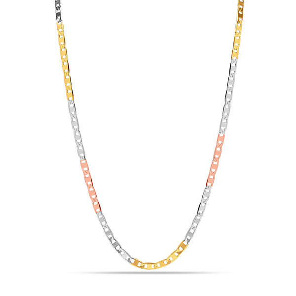 925 Sterling Silver Italian Tricolor Plated Mariner Link Chain Necklace for Women Teens