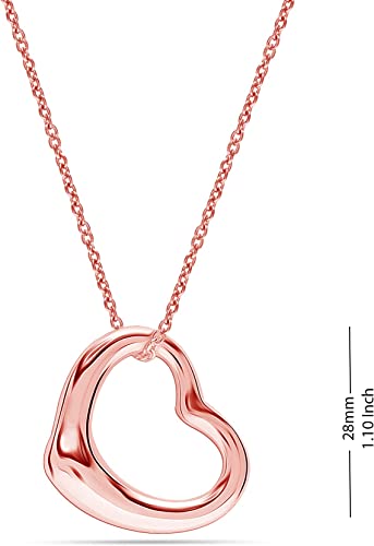 925 Sterling Silver Rose-Gold Plated Love Open Heart Pendant Necklace for Women
