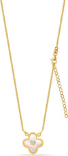 925 Sterling Silver 14K Gold Plated Clover Mother of Pearl Pendant Necklace for Women