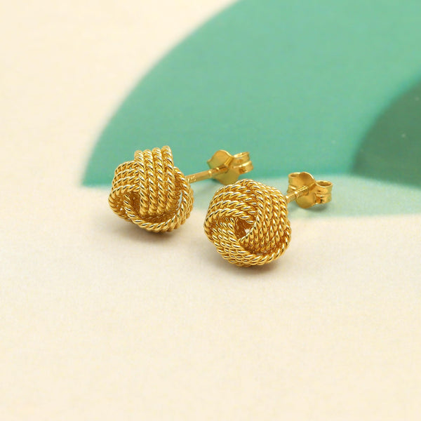 925 Sterling Silver Diamond Cut Twisted Wire Love-Knot Stud Earrings for Women 10MM