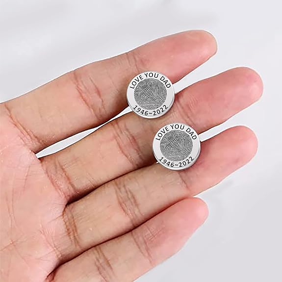 Personalised 925 Sterling Silver Actual Fingerprint Engraved Memorial Cufflink for Men Boys and Father