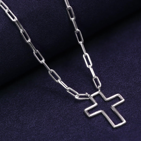 925 Sterling Silver Faith Hope Cross Paperclip Link Chain Pendant Necklace for Women Teen