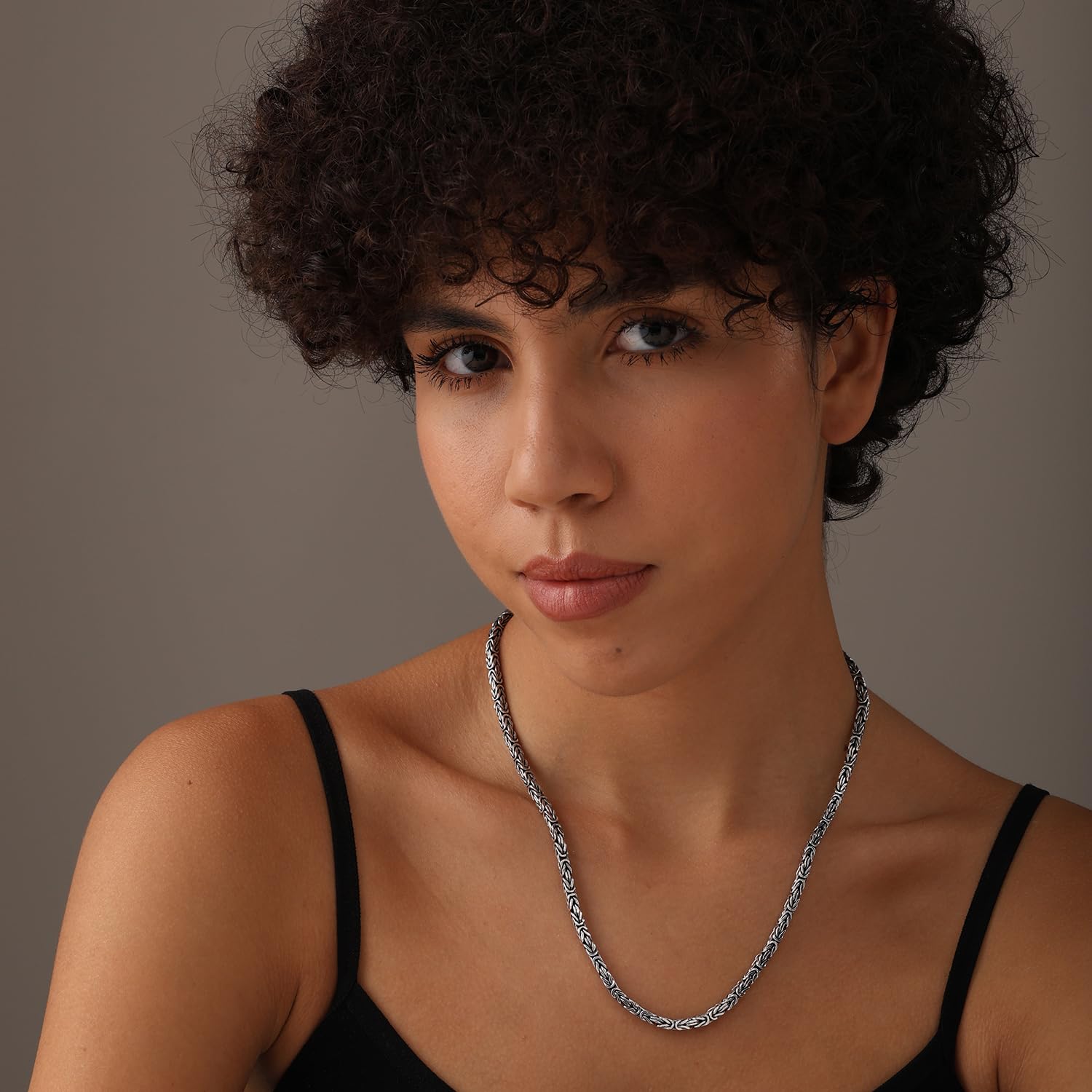 925 Sterling Silver Italian Square Handmade Classic Antique Byzantine Link Chain Necklace for Men and Women