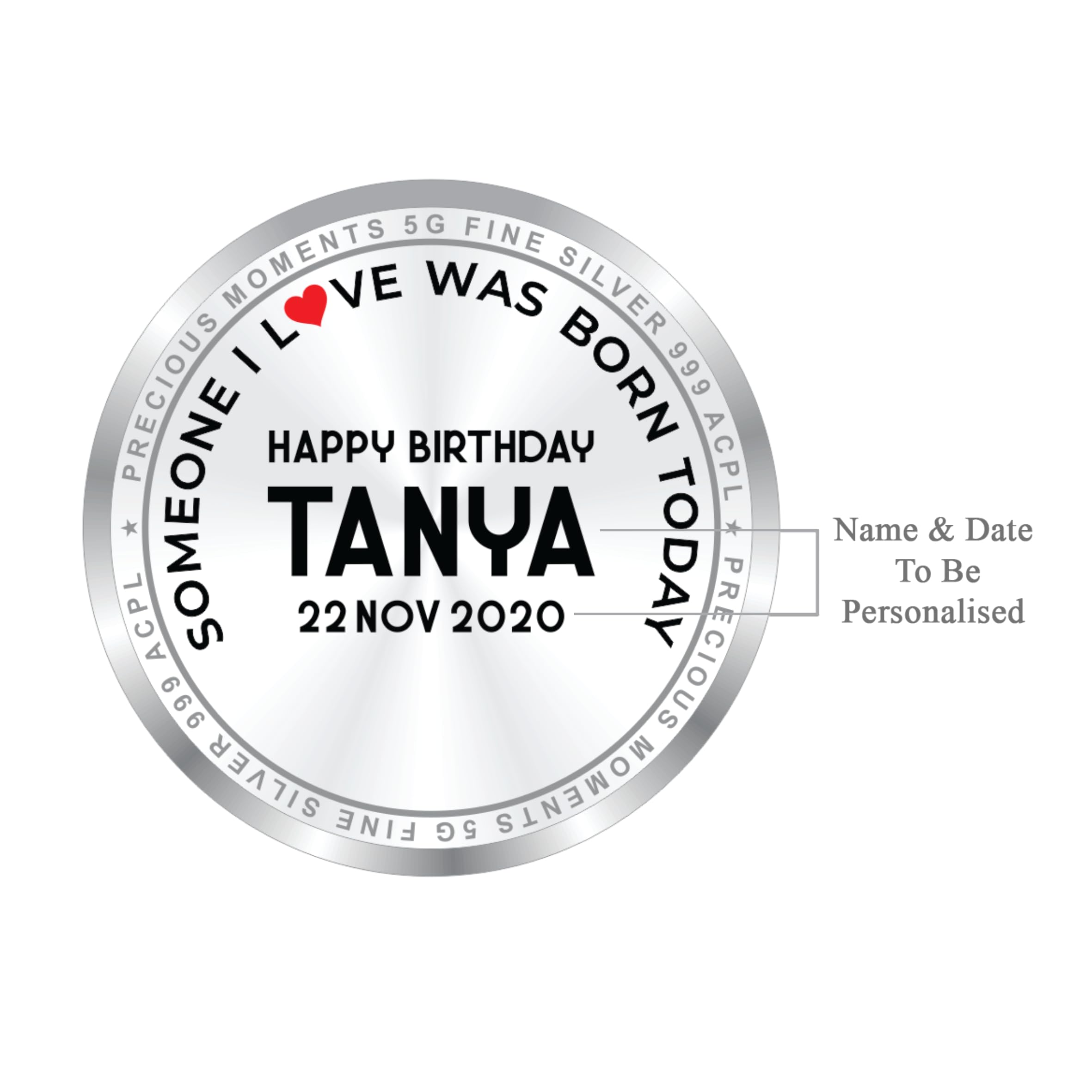 BIS Hallmarked Personalised Happy Birthday 5 gm 999 Pure Silver Coin