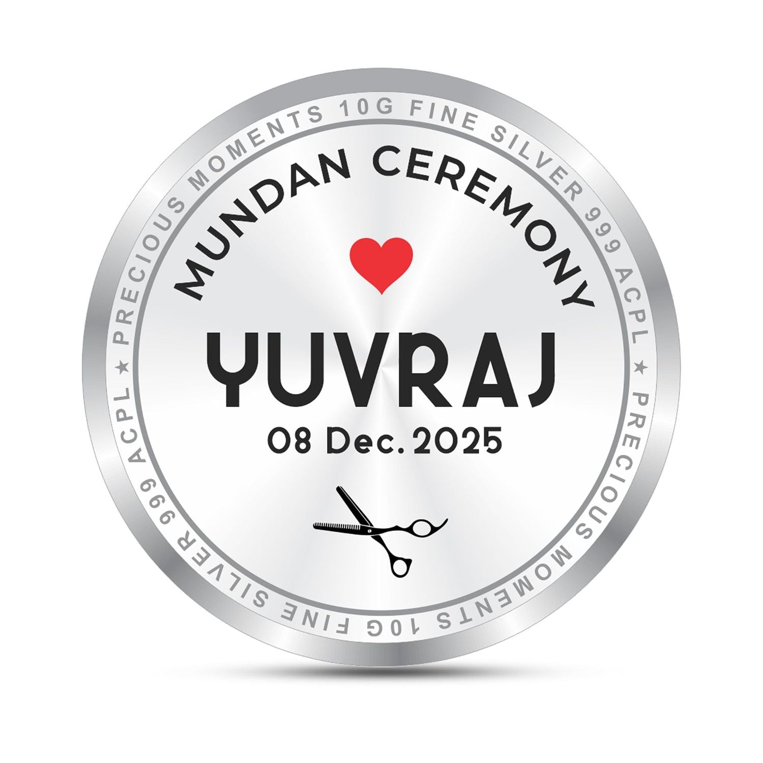 BIS Hallmarked Personalised Mundan Ceremony Silver Coin With 999 Purity