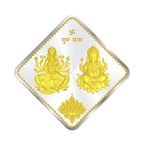 BIS Hallmarked Laxmi Ganesh Diamond Shape Design 999 Pure Silver Coin Akshay Tritiya