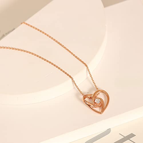 925 Sterling Silver Rose Gold Plated Irish Celtic Knot Cubic Zirconia Heart Pendant Necklace for Women Teen