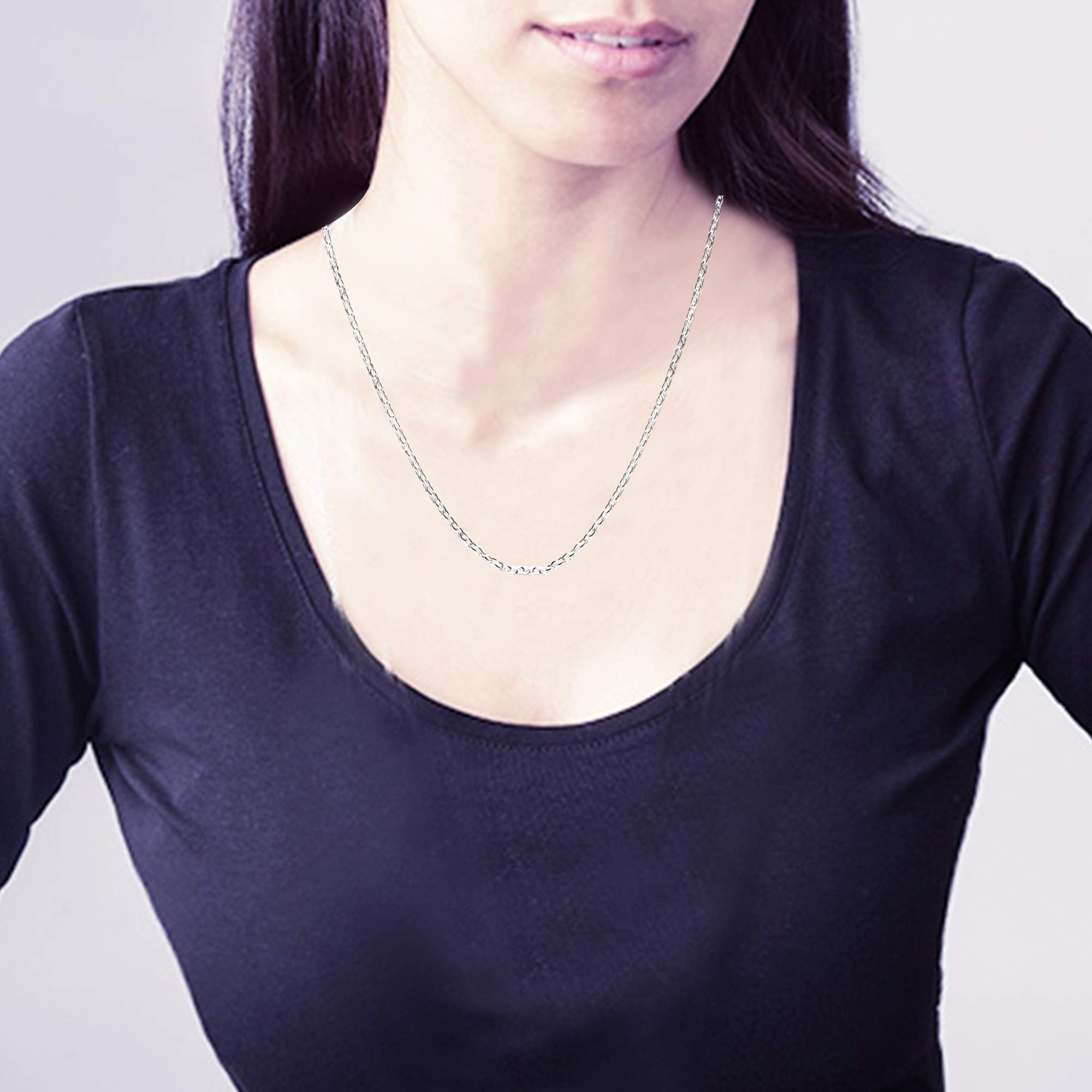 925 Sterling Silver Italian Cable Chain Necklace for Teen and Women