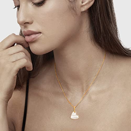 925 Sterling Silver 14K Gold Plated Mother of Pearl Multi Cubic Zirconia Heart Pendant Necklace for Women Teen