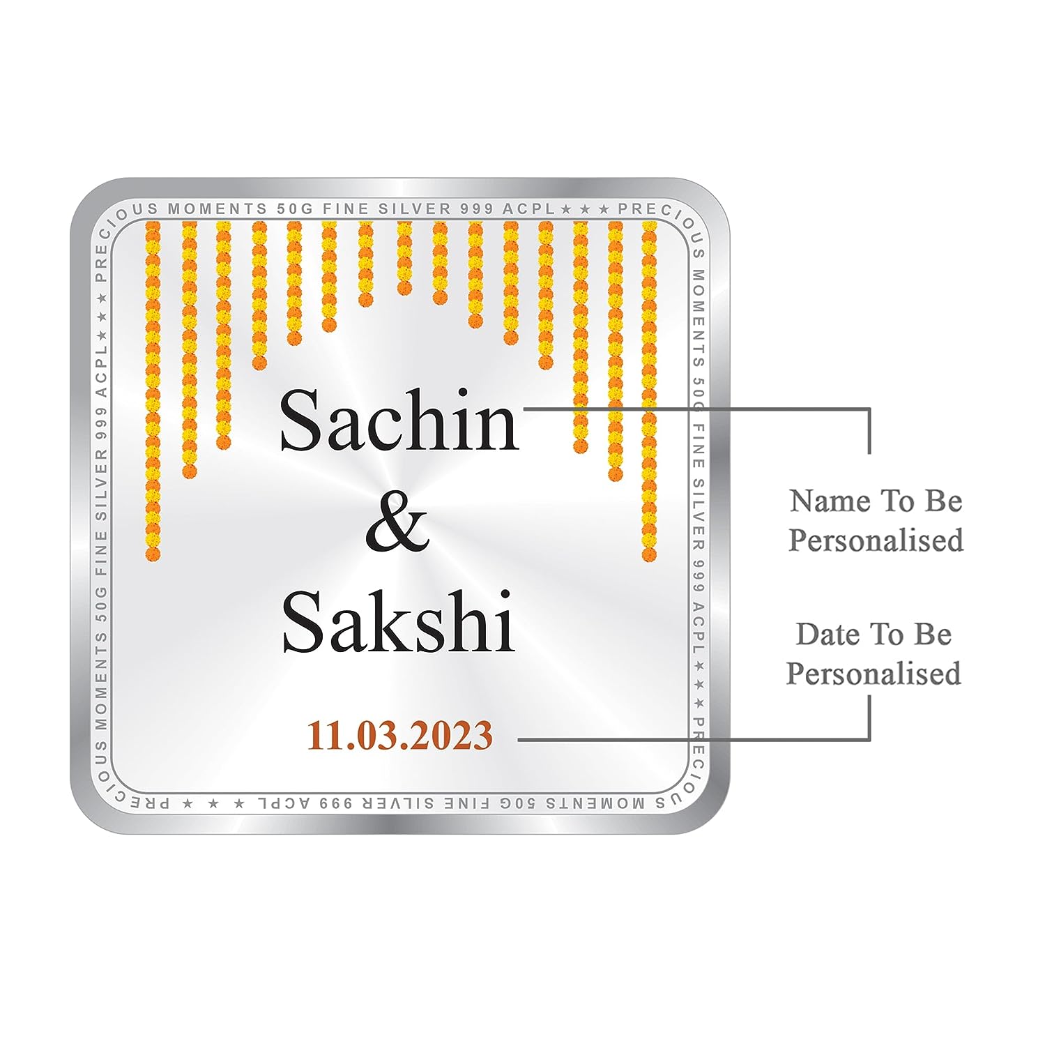 Precious Moments Buy Personalised Silver Square Coin for Newly