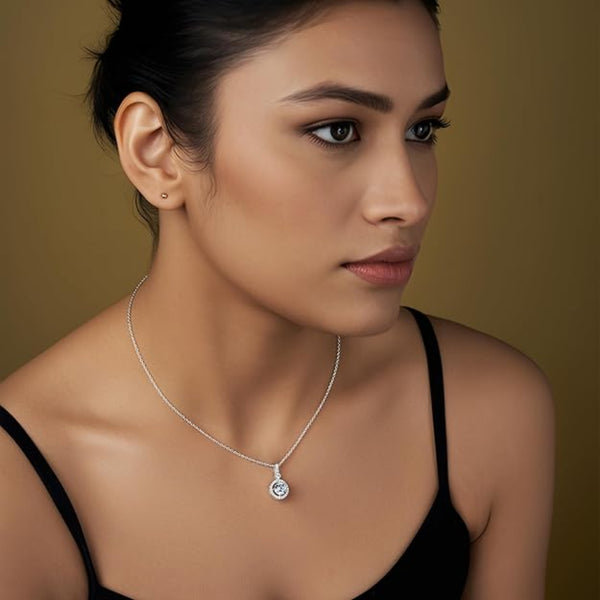 925 Sterling Silver CZ Drizzle Round Drop Pendant with Cable Chain Necklace for Women Teen