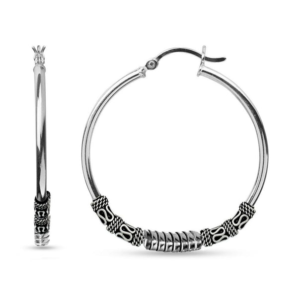 925 Sterling Silver Oxidized Hoop Earrings for Teen Women 60mm