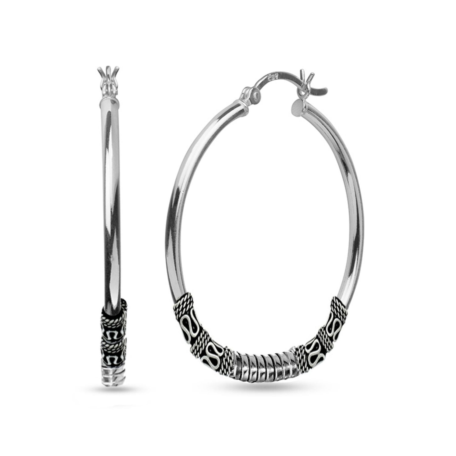 925 Sterling Silver Oxidized Hoop Earrings for Teen Women 60mm