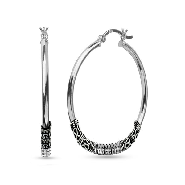 925 Sterling Silver Oxidized Hoop Earrings for Teen Women 60mm