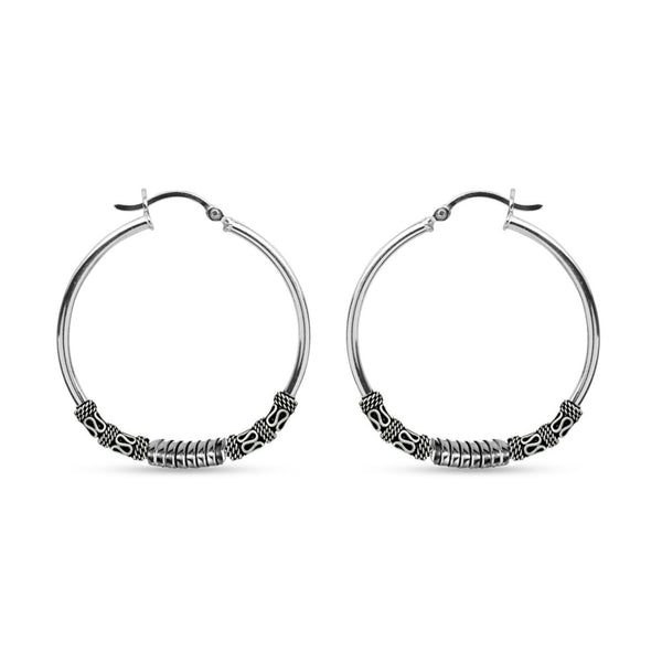 925 Sterling Silver Oxidized Hoop Earrings for Teen Women 60mm