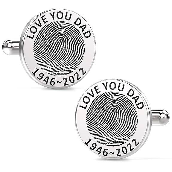 Personalised 925 Sterling Silver Actual Fingerprint Engraved Memorial Cufflink for Men Boys and Father