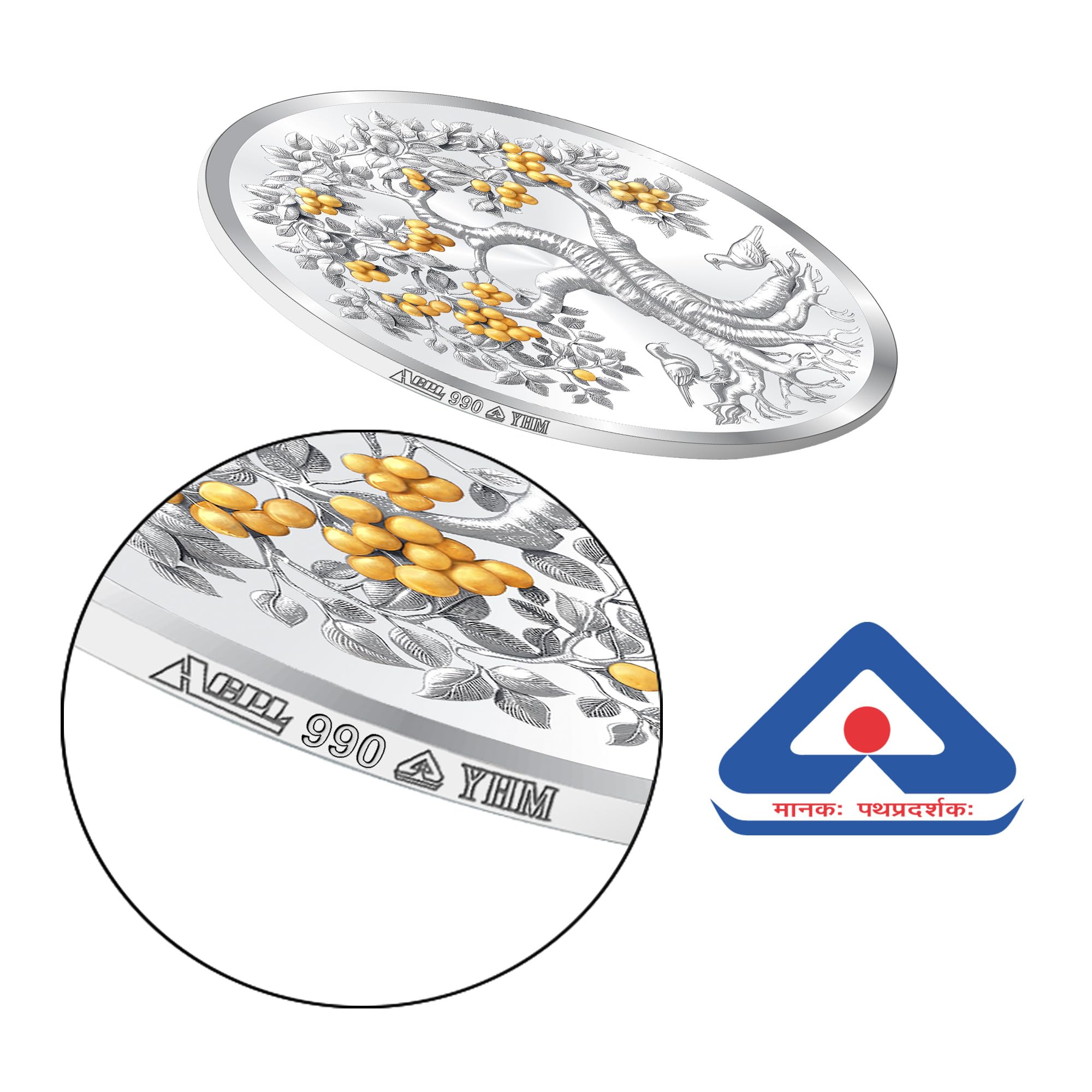 BIS Hallmarked Banyan Tree Colour 999 Pure Silver Coin Akshay Tritiya