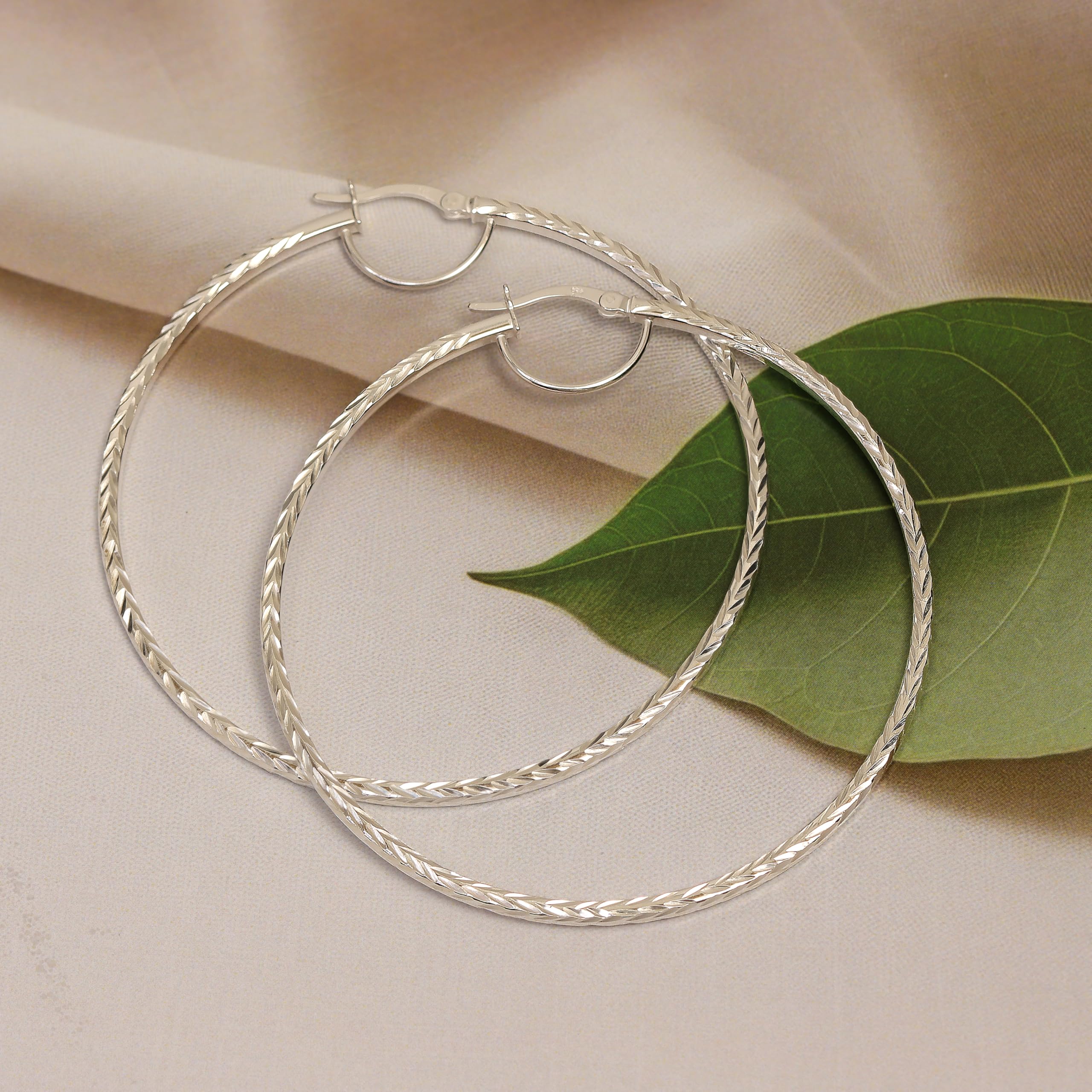 925 Sterling Silver Diamond-Cut Hoop Earrings Italian Design Click-Top for Women