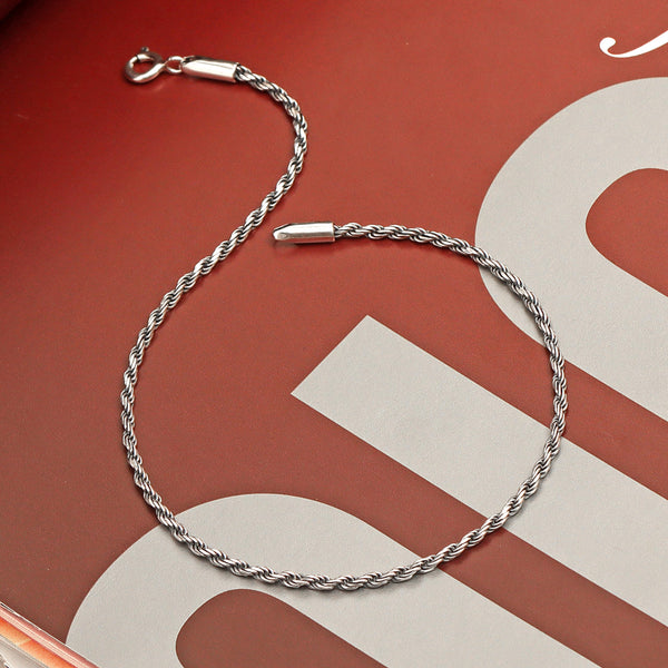 925 Sterling Silver Lightweight 1.8mm Diamond-Cut Braided Rope Chain Anklets for Women (SINGLE ANKLET)