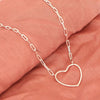 925 Sterling Silver Open Heart Paperclip Chain Pendant Necklace for Women Teen
