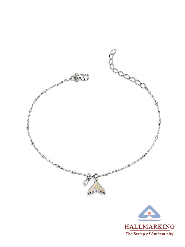 Fish Tail Minimal Charm Anklet in Silver