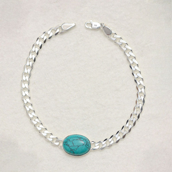 925 Sterling Silver Curb Chain Turquoise Stone Salman Khan Bracelet for Men and Boys