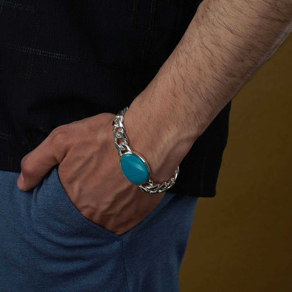 Buy 925 Sterling Silver Designer Curb Chain Turquoise Stone