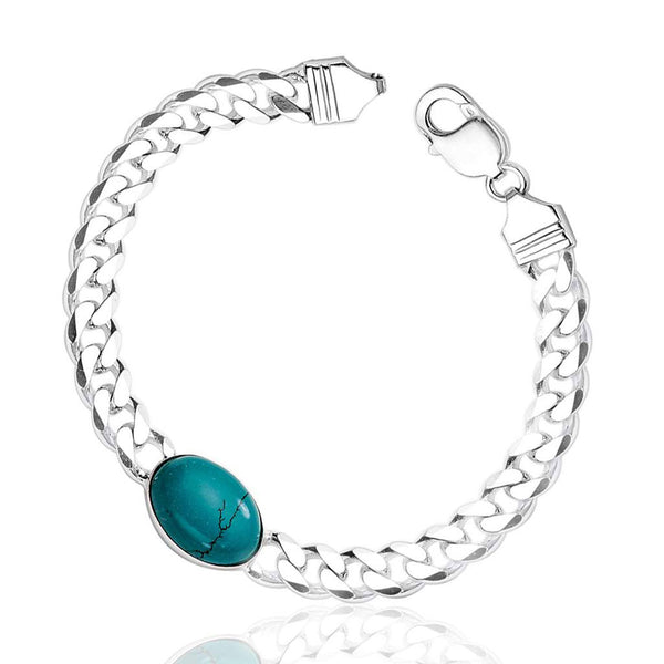 925 Sterling Silver Curb Chain Turquoise Stone Salman Khan Bracelet for Men and Boys