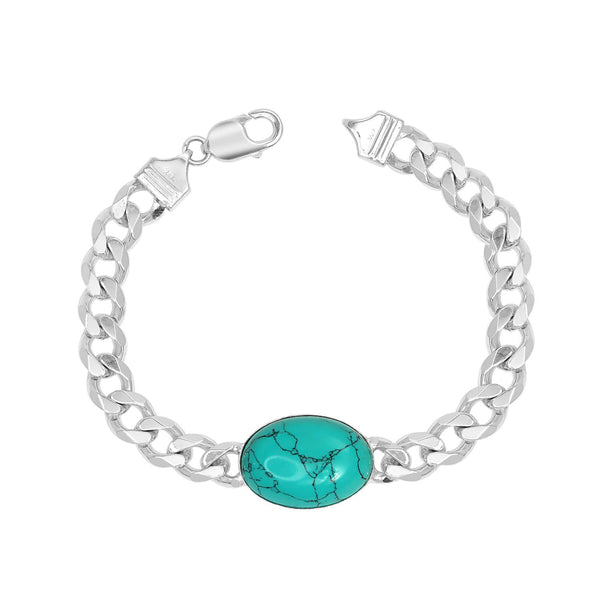 925 Sterling Silver Curb Chain Turquoise Stone Salman Khan Bracelet for Men