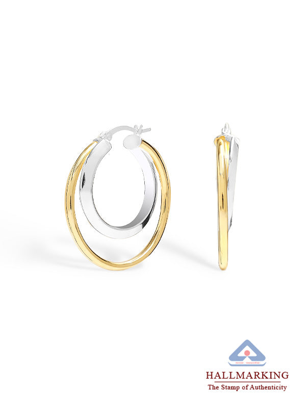 Dual Tone Double Circle Hoop Earrings