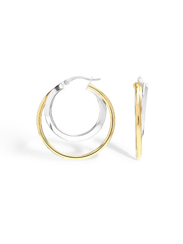 Dual Tone Double Circle Hoop Earrings