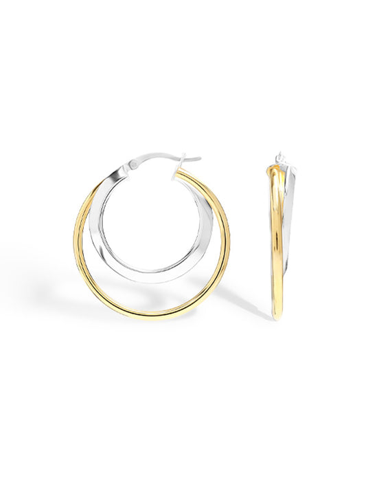 Dual Tone Double Circle Hoop Earrings