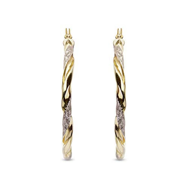 925 Sterling Silver Two-Tone Light-Weight Italian Design Hoop Earrings for Women