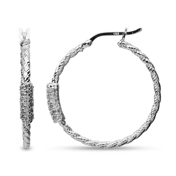 925 Sterling Silver Cubic Zirconia Studded Click Top Hoop Earrings for Women