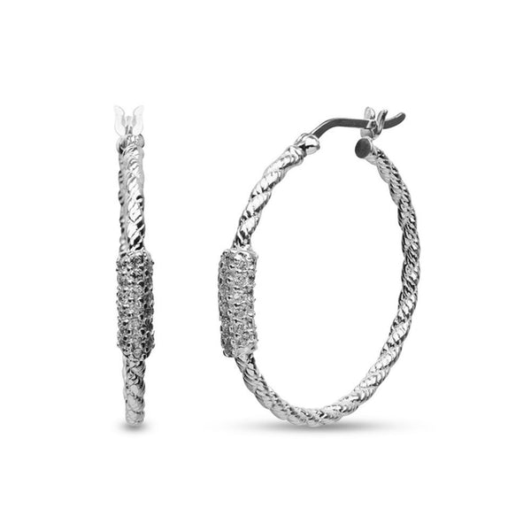 925 Sterling Silver Cubic Zirconia Studded Click Top Hoop Earrings for Women