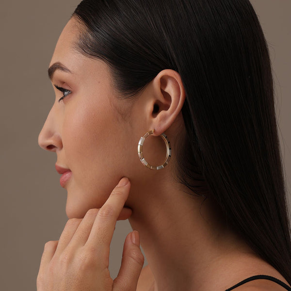 925 Sterling Silver Gold Pladed Dimond-Cut Hoop Earrings for Women